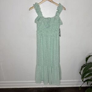 New Kingston Grey‎ Milkmaid Cottagecore Ruffle Sage Green Dress Women's Small